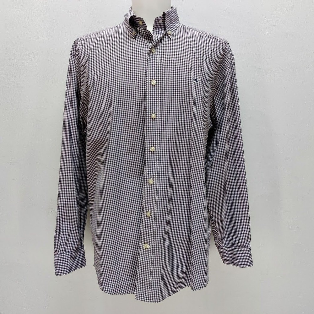 Vineyard Vines Button Down Shirt Men's Large Purple Gingham Whale Logo Cotton